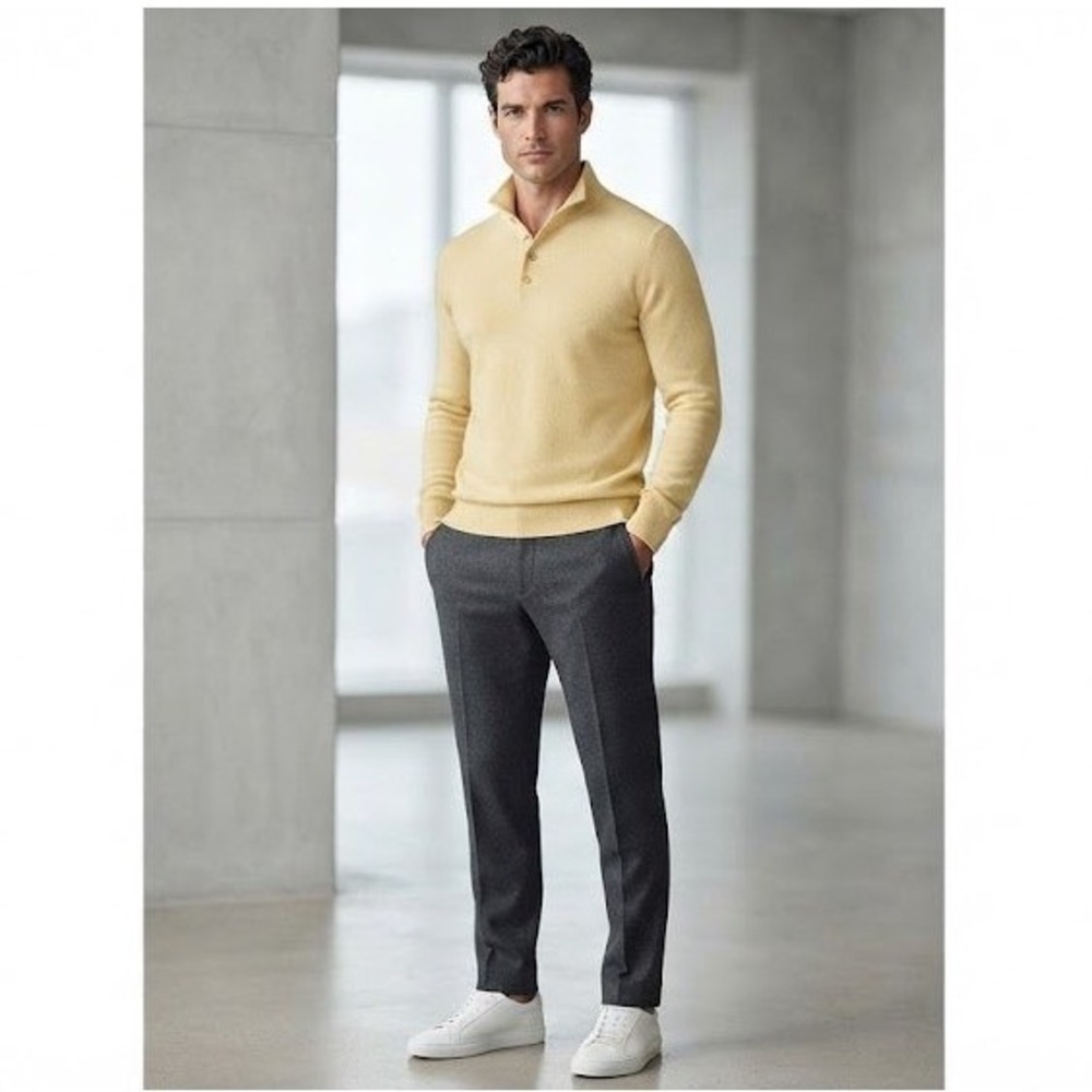 Field Gear Cashmere Polo Sweater Mens XXLT Yellow 100% Cashmere Knit